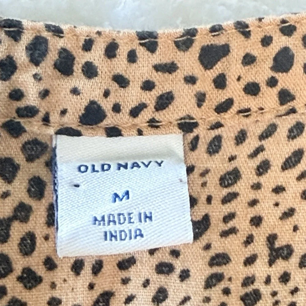 Old Navy Women's M Leopard Cheetah Print Peasant Blouse Button Front Balloon